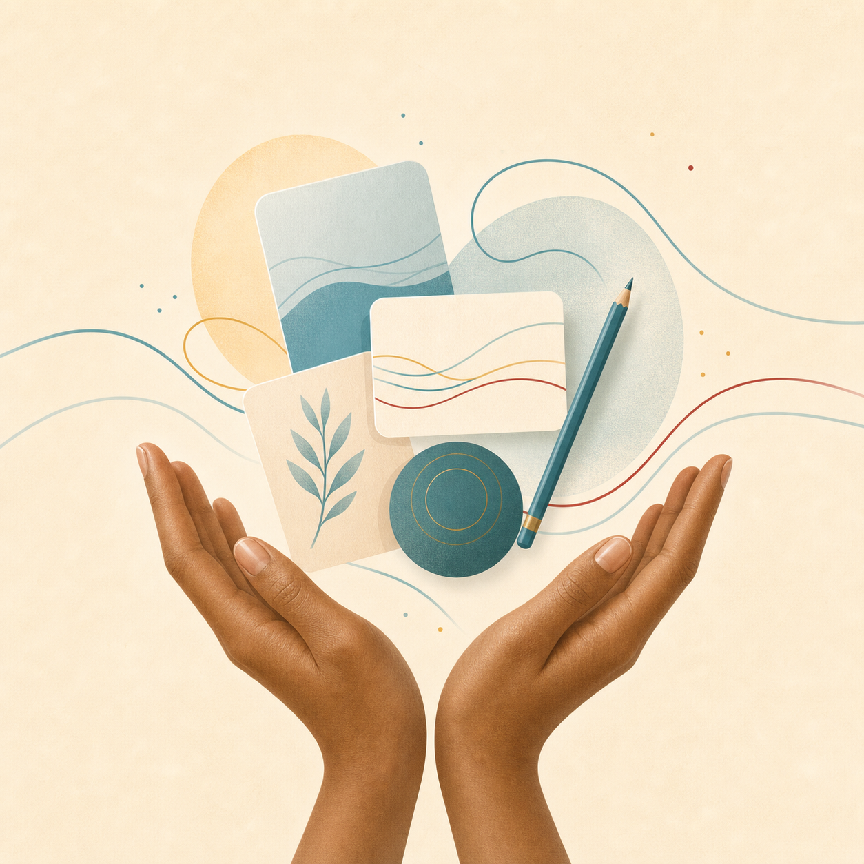Supportive hands with creative therapy tools